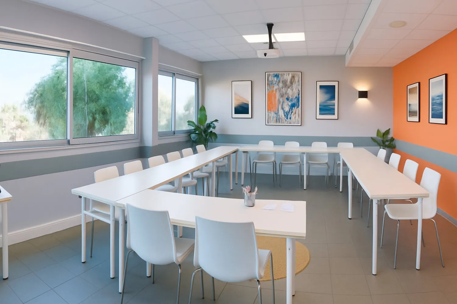 Salle de réunion configurée en U